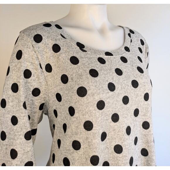 Green Envelope Long Sleeve Top 1X Black Gray Polka Dot Heather Stretch High Low - Picture 2 of 8